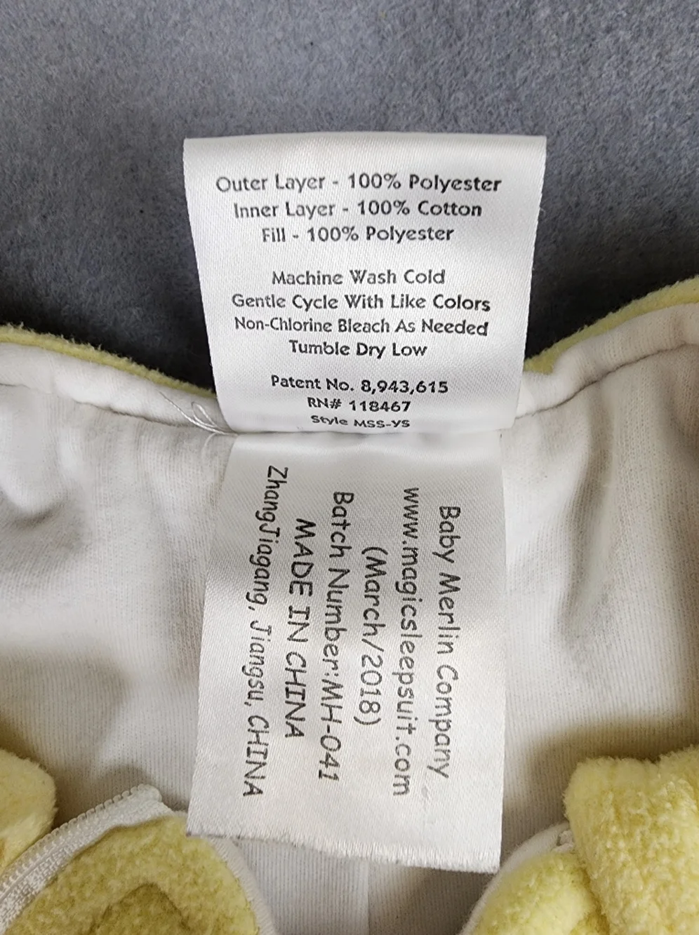 Baby Merlins Magic Sleep Suit 3-6 Months Yellow Cozy Security Puffy Double Zip